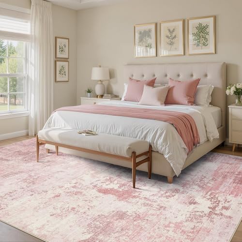 UERMEI 6x9 Area Rug Living Room Rugs - Washable Neutral Modern Abstract Soft Thin Large Rug Indoor Floor No Slip Rug Carpet for Bedroom Under Dining Table Home Office Decor - Pink