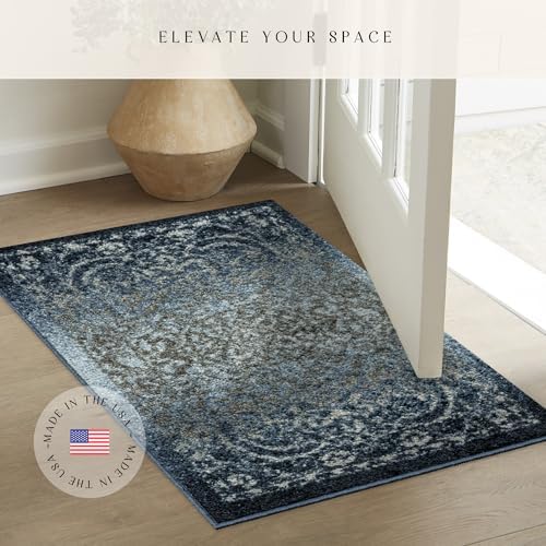 Maples Rugs Pelham Vintage Medallion Area Rugs, 1'8 x 2'10, Navy/Grey