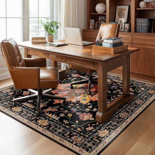 RELEANY Washable Area Rug, Square 6'x6', Black/Colorful