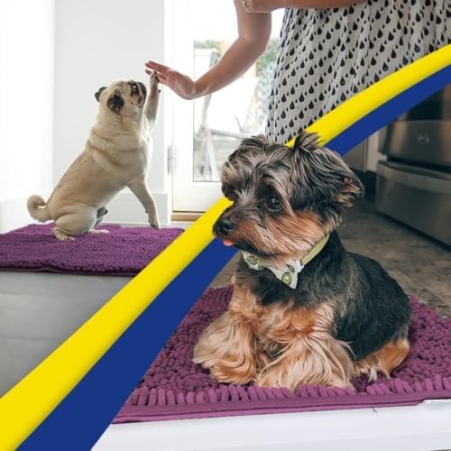 Muddy Mat® | Super Water Absorbent Door Mat Indoor, Microfiber Quick Dry Chenille Entryway Rug,Slip Resistant Front Door Mat,Indoor Mats for Entryway,Machine Washable Pet Rug, Dark Purple 30" x 60"