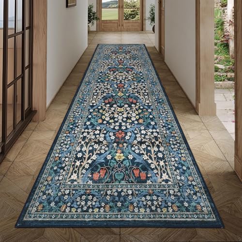 GarveeHome Blue Floral 2.5x8 Washable Kitchen Runner Rug