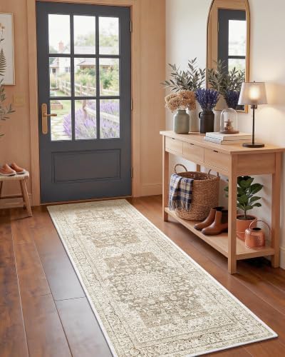 Macgace Washable Vintage Area Rug for Kitchen, 2x6 Khaki Runner Rugs