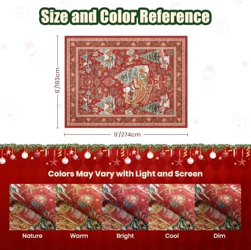 zesthome 6x9 Christmas Door Mat for Bathroom, Washable Red Christmas Rug