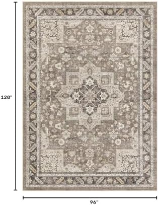 cotiled 8x10 Area Rug for Living Room, Washable, Traditional, Brown
