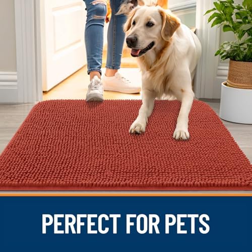 OLANLY Dog Door Mat for Muddy Paws 59x32, Super Absorbent Chenille Mud Mat