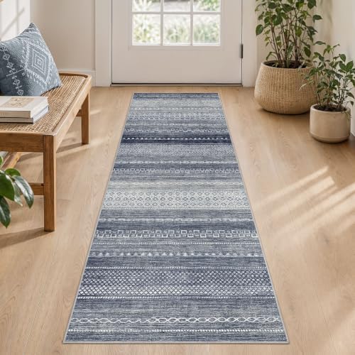 Nakagishi Boho 2x6 Runner Rug Machine Washable Rugs Non Slip Denim Blue