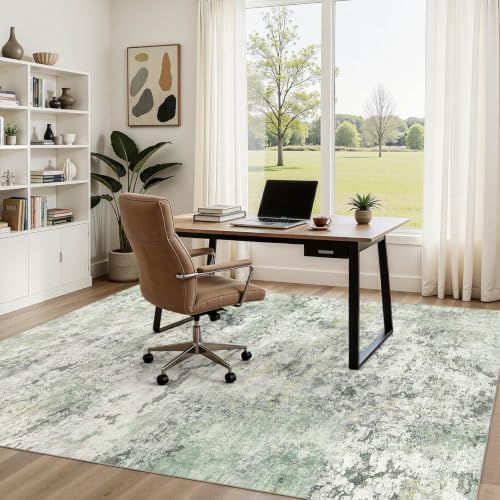DMOYEST Area Rug Living Room Rugs - 5x7 Large Soft Indoor Neutral Modern Abstract Low Pile Washable Rug Carpet for Bedroom Dining Room Farmhouse Home Office - Green/Grey/Yellow