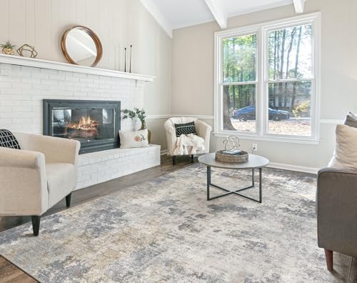 UERMEI 10x14 Area Rug Living Room Rugs - Washable Neutral Modern Abstract Soft Thin Large Rug Indoor Floor No Slip Rug Carpet for Bedroom Under Dining Table Home Office Decor - Blue Grey