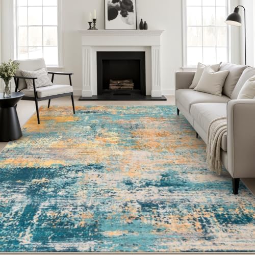 10x14 Area Rug Living Room: Modern Washable Soft Carpet Rosy Haze