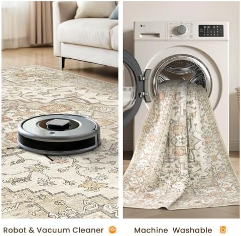 befbee 8x10 Washable Area Rug for Living Room,Vintage Soft Carpet Gold