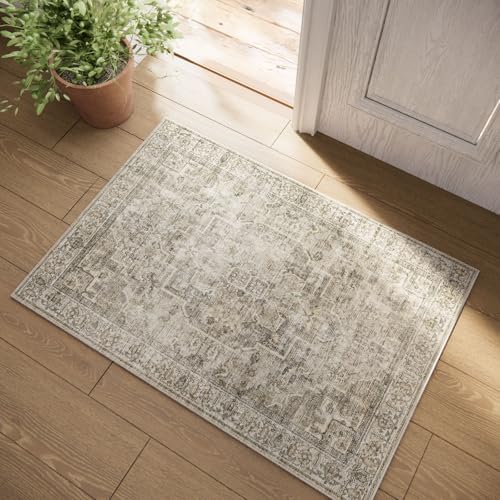 Machine Washable Throw Rugs for Entryway: Door Mat Indoor Entrance 2x3 Small Rug Stain Resistant Non-Slip Low Pile Soft Carpet for Kitchen Front Door Indoor Entry Bathroom Bedroom