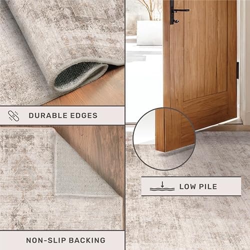 Hazo Haus Farmhouse Area Rugs 9x12 for Living Room - Abstract Medallion Rug for Bedroom, Dining Room Under Table, Washable Non Slip, Fade & Stain Resistance, Distressed Design