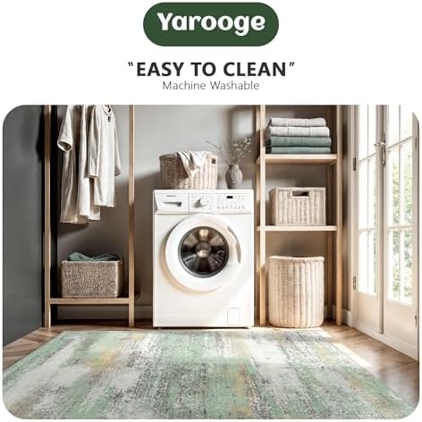 8x10 Area Rugs, Abstract Modern Ultra Soft Washable Rug, Non Slip Carpet with Rubber Back Stain Resistance Rugs for Living Room, Bedroom, Dining Room Decor(Light Green/Cream)