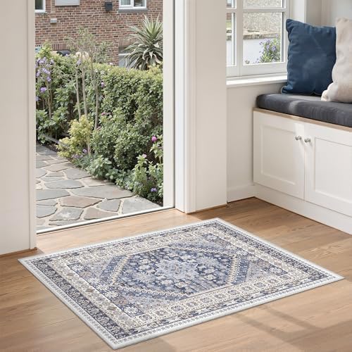 zesthome 2x3 Rug Non Slip, Small Washable Entryway Rug,Blue