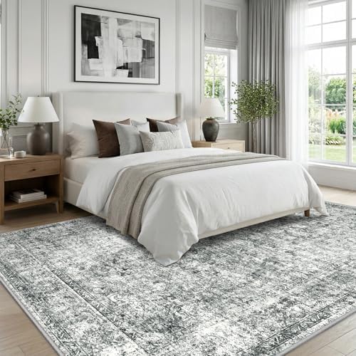 CAPALOCA 8x10 Washable Nursery Girls Low Pile Area Rug Grey
