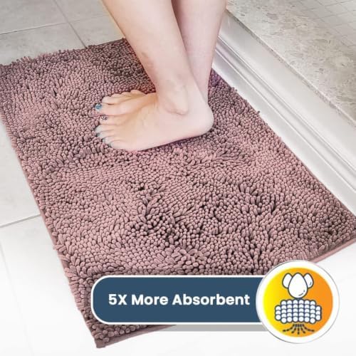 Muddy Mat® | Super Water Absorbent Door Mat Indoor, Microfiber Quick Dry Chenille Entryway Rug, Slip Resistant Front Door Mat, Indoor Mats for Entryway, Machine Washable Pet Rug, Blush Pink 19" x 30"