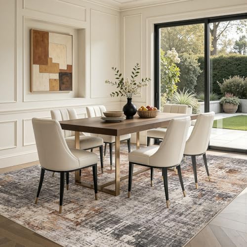 DMOYEST Area Rug Living Room Rugs - 7x9 Washable Large Soft Indoor Neutral Modern Abstract Low Pile Rug Carpet for Bedroom Dining Room Farmhouse Home Office - Grey Brown