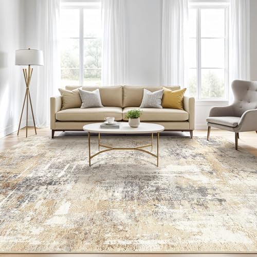 LOONGRUG 7x9 Area Rug Washable Large Neutral Modern Living Room Rugs