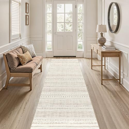 cotiled Hallway 2.6x8 Runner Rugs Washable Boho Rug Brown/Cream