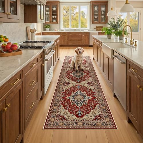 RELEANY Washable Area Rug, Runner 2'x8', Red/Blue