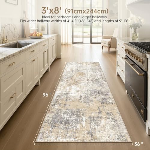 LOONGRUG Runner Rug 3x8 Washable Non-Slip Kitchen Neutral Modern Rug
