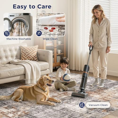 DMOYEST Area Rug Living Room Rugs - 7x9 Washable Large Soft Indoor Neutral Modern Abstract Low Pile Rug Carpet for Bedroom Dining Room Farmhouse Home Office - Grey Brown
