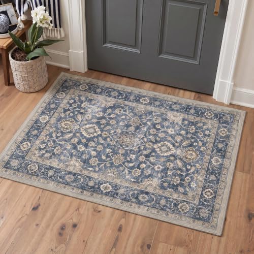 Bavni 2x3 Doormat, Vintage Floral Washable Non Slip Area Rug for Entrance