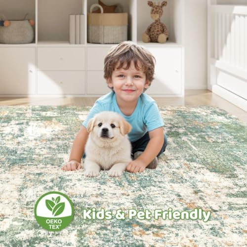 LOONGRUG Area Rug 5x7 Washable Neutral Modern Living Room Rugs Green