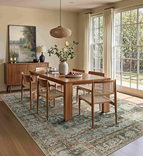 Rugxara Area Rugs 5x7 Washable Rug for Living Room Bedroom, Green/Brown
