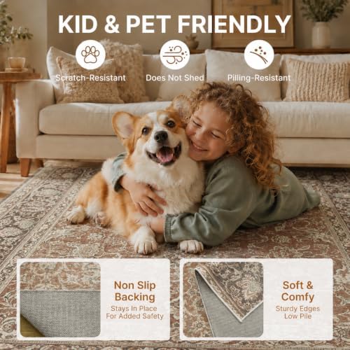 2x3 Area Rug Washable Vintage: Non Slip Throw Rugs for Entryway
