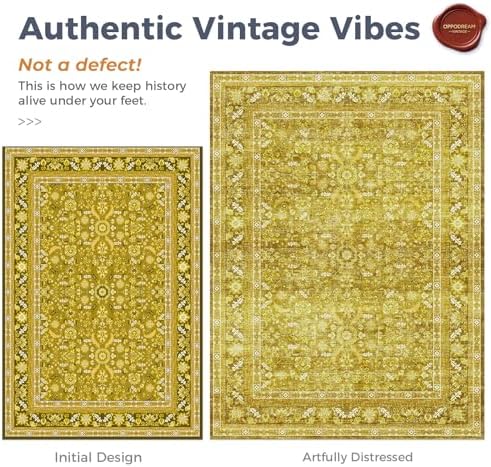OPPODREAM Vintage Yellow Area Rugs 6x9, Washable Rug for Living Room
