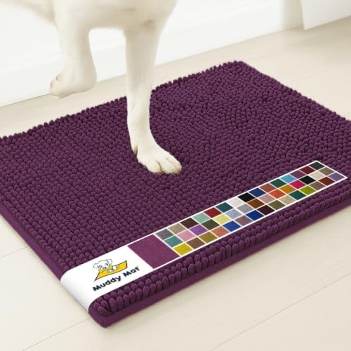 Muddy Mat® | Super Water Absorbent Door Mat Indoor, Microfiber Quick Dry Chenille Entryway Rug, Slip Resistant Front Door Mat, Indoor Mats for Entryway, Machine Washable Pet Rug, Dark Purple 19"x30"