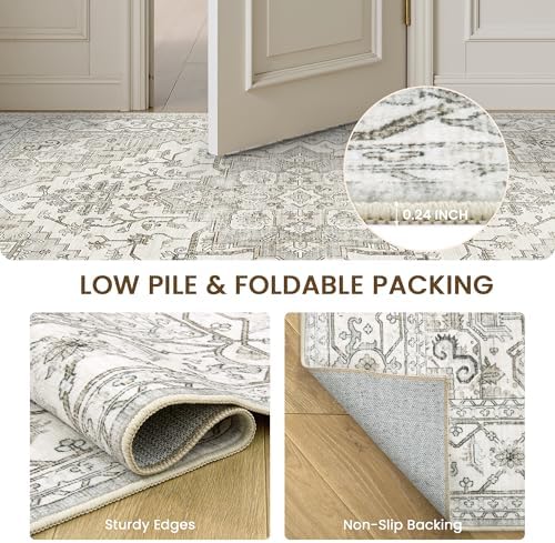 befbee Area Rug for Living Room 3x5, Neutral Non Slip Low Pile Carpet Beige
