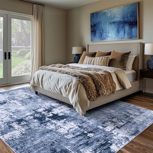 DMOYEST Area Rug Living Room Rugs - 9x12 Washable Large Soft Indoor Neutral Modern Abstract Low Pile Rug Carpet for Bedroom Dining Room Farmhouse Home Office - Navy Blue