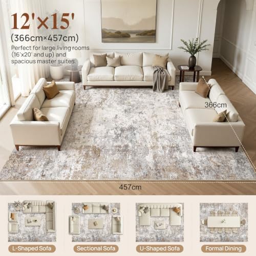 UERMEI 12x15 Area Rug Living Room Rugs Extra Large Brown Grey Carpet