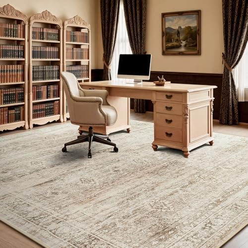 9x12 Area Rug for Living Room, Non-Slip Washable Beige Large Carpet