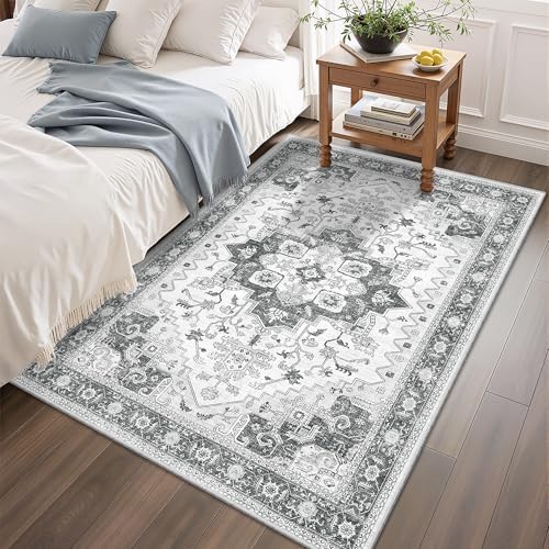 befbee 3x5 Entryway Rug Indoor Washable Boho Non Slip Low Pile Carpet Grey