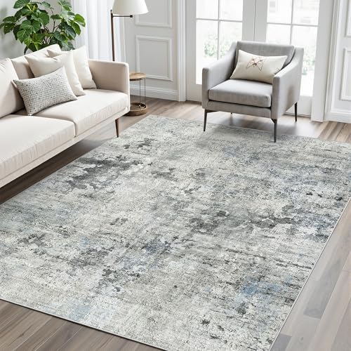 Soalmost Abstract Rug 5x7 Washable Area Rugs for Living Room, Gray/Blue