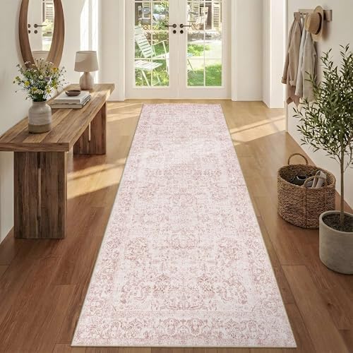 Rugxara 2'6" x 8' Pink Vintage Runner Rug for Hallways Kitchen