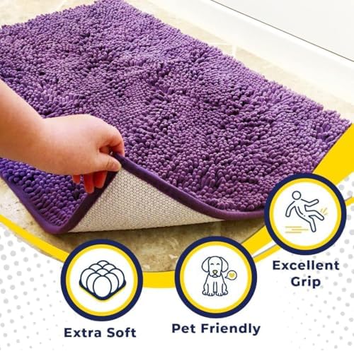 Muddy Mat® | Super Water Absorbent Door Mat Indoor, Microfiber Quick Dry Chenille Entryway Rug, Slip Resistant Front Door Mat, Indoor Mats for Entryway, Machine Washable Pet Rug, Purple 30" x 48"