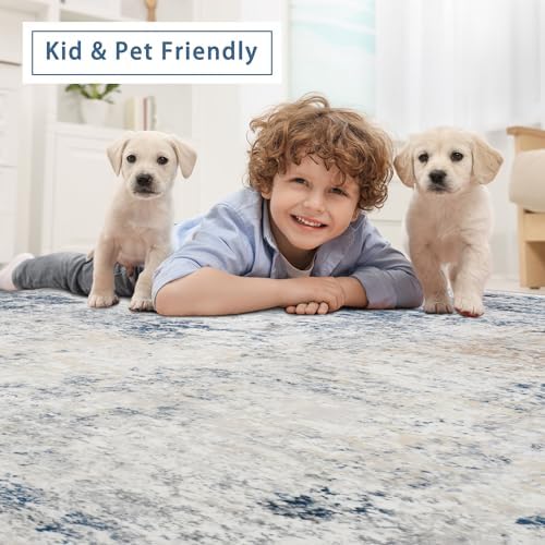 8x10 Washable Area Rugs for Living Room,Bedroom,Dining Room- Blue Beige