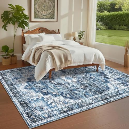 GarveeHome 9x12 Washable Rugs for Living Room Vintage Area Rug Blue