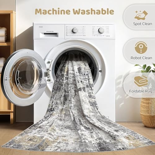 LOONGRUG 9x12 Area Rug Washable Large Neutral Modern Living Room Rugs