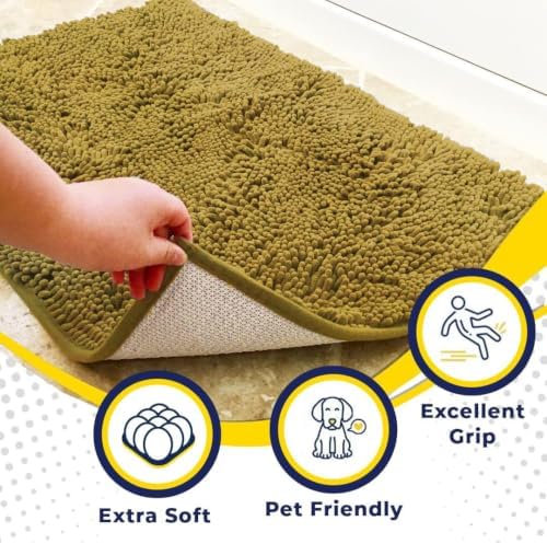 Muddy Mat® | Super Water Absorbent Door Mat Indoor, Microfiber Quick Dry Chenille Entryway Rug, Slip Resistant Front Door Mat, Indoor Mats for Entryway, Machine Washable Pet Rug, Mustard 48" x 60"