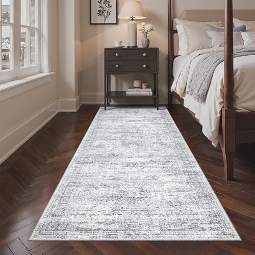 3x8 Runner Rug Non Slip,Washable Hallway Runner Rug,Grey