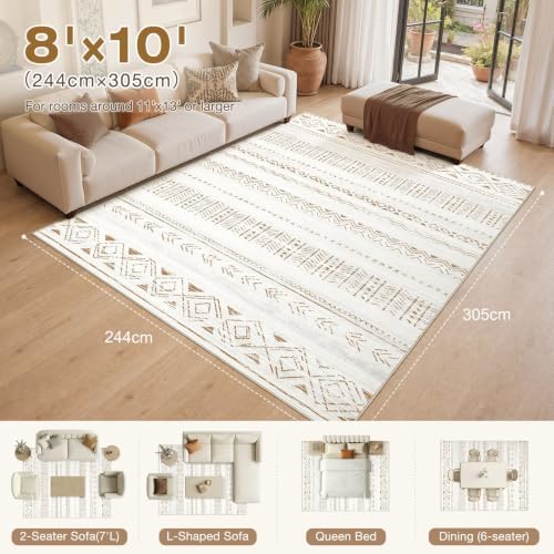cotiled Boho 8x10 Area Rugs for Living Room: Large Moroccan Washable Rug
