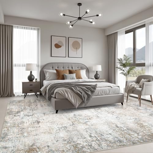 6x9 Area Rug Living Room: Modern Washable Indoor Soft Carpet Brown