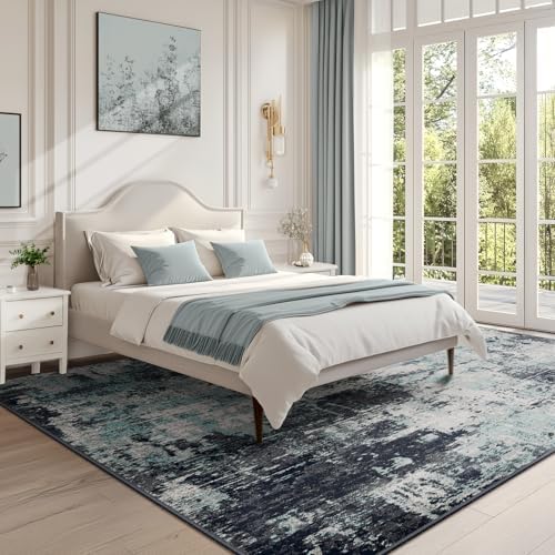 RELEANY Washable 6'x8' Abstract Area Rug for Living Room Teal Black