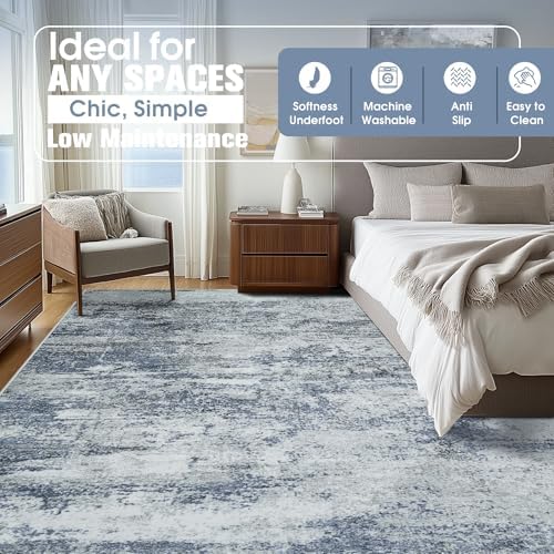 Aelenmu 10x14 Area Rugs for Living Room Washable Dining Room Blue Grey