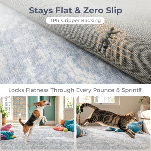 OPPODREAM Vintage Light Blue Area Rugs 3x6, Washable Rug for Living Room